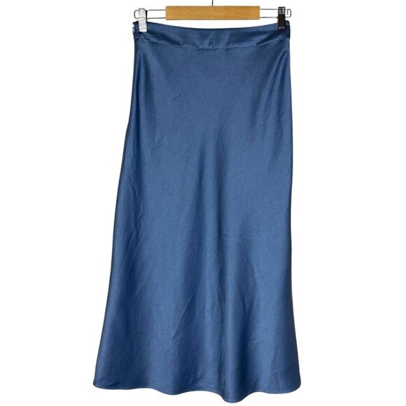 Sezane Sandy Midi Skirt Womens Size 36 US 4 Ice Blue Satin Minimalist Parisian - Picture 3 of 11